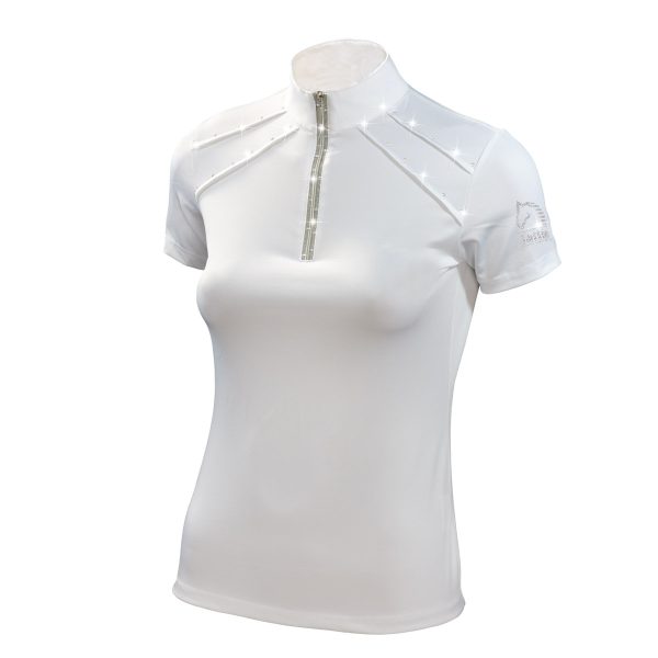Maglia da concorso da bambina zip argento con nastro lurex